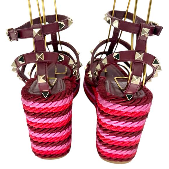 VALENTINO GARAVANI Torchon Rockstud Wedge Sandal EU 39 US 9 Red Pink Platform - Picture 5 of 11
